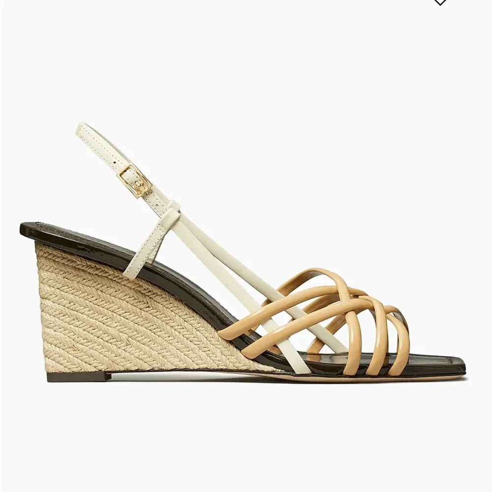New Tory Burch Multi Strap 75MM Wedge Sand - Picture 2 of 7